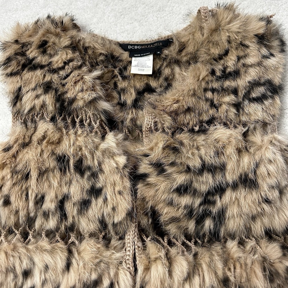 BCBGMAXAZRIA Womens Medium Rabbit Fur Vest Crochet Knit Jacket Sleeveless - Picture 4 of 6